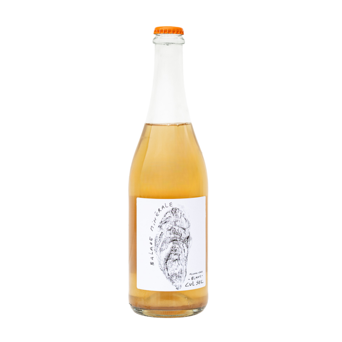 Cul Sec Balade Minérale, prickelnd und alkoholfrei, Flasche mit gezeichneter Auster auf dem Etikett