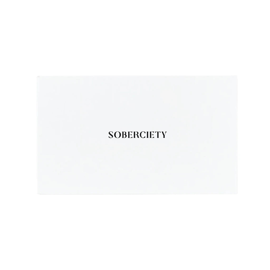 Soberciety Geschenkgutschein: weiße Karte mit SOBERCIETY-Schriftzug