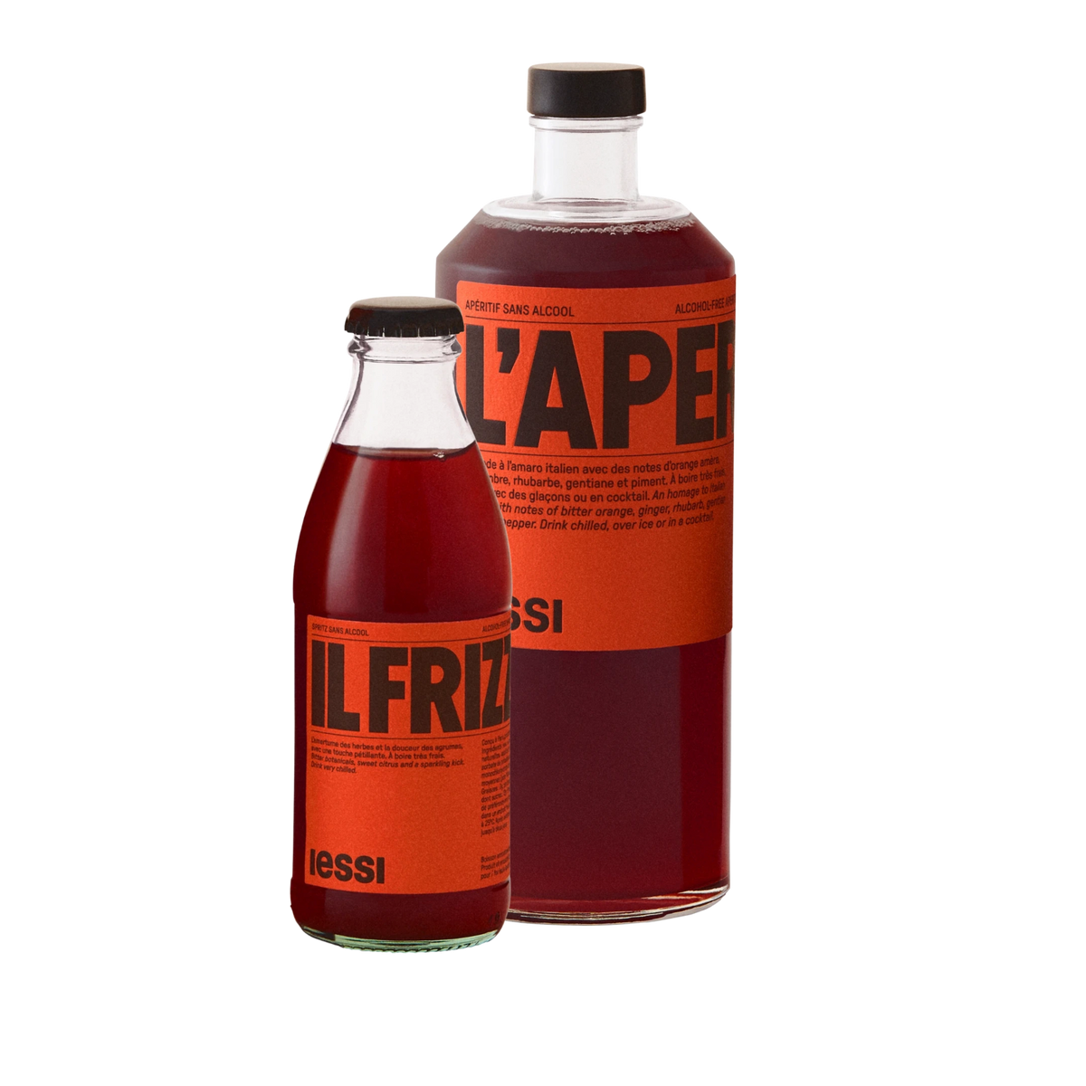 IESSI Italian Aperitivo Set: L’Aperitivo und Il Frizzante alkoholfrei, große und kleine Flasche nebeneinander