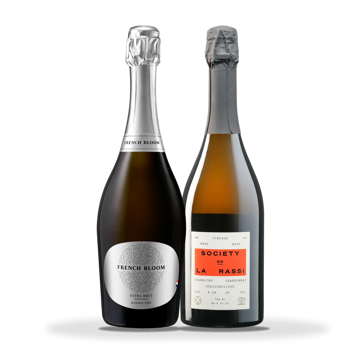 Set La Dégustation: French Bloom Extra Brut und Society de la Rassi Neue Brut, alkoholfrei, je 0,75 l