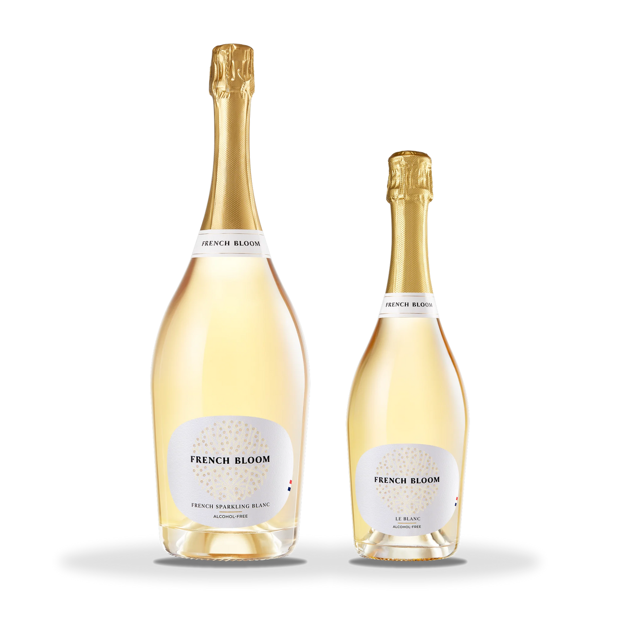 Größenvergleich: French Bloom Le Blanc als Magnum 1,5 l neben der 0,75-l-Flasche